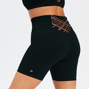 Fabletics | Black w/ Leo Straps Kessler High-Waisted 6'' Bike Short | Small